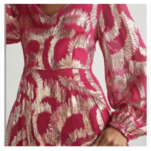 Anthropologie Hemant & Nandita Metallic Maxi Dress Pink & Gold Size 4 NWT $435 - Picture 4 of 13